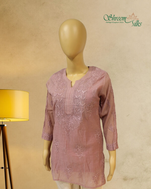 Lavender Chikankari Work Mul Cotton Short Kurti - Image 2
