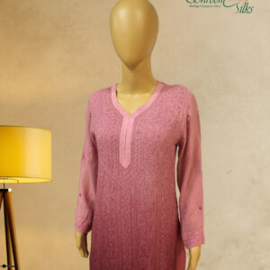 Alternative view of Lilac Chikankari Work Georgette Kurta with Slip