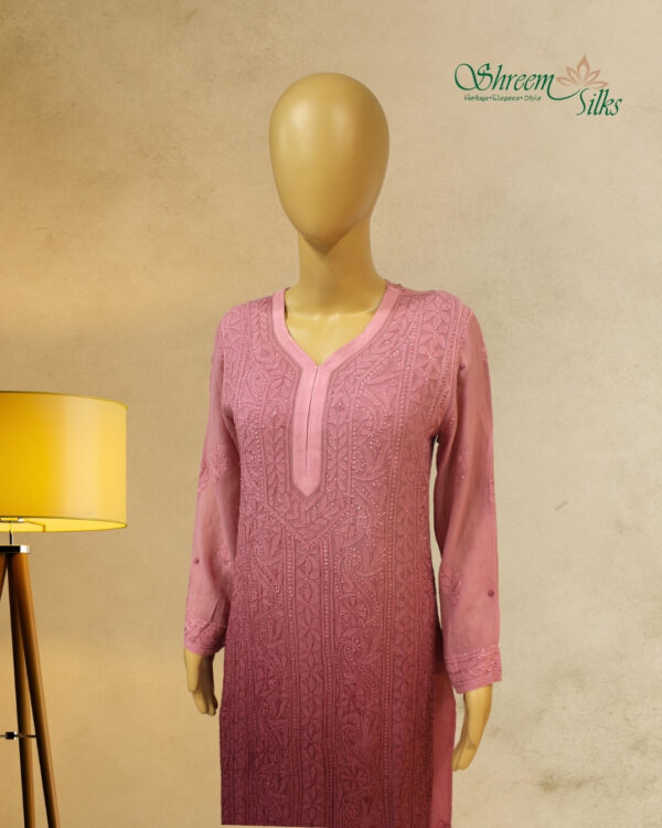 Lilac Chikankari Work Georgette Kurta with Slip - Image 2