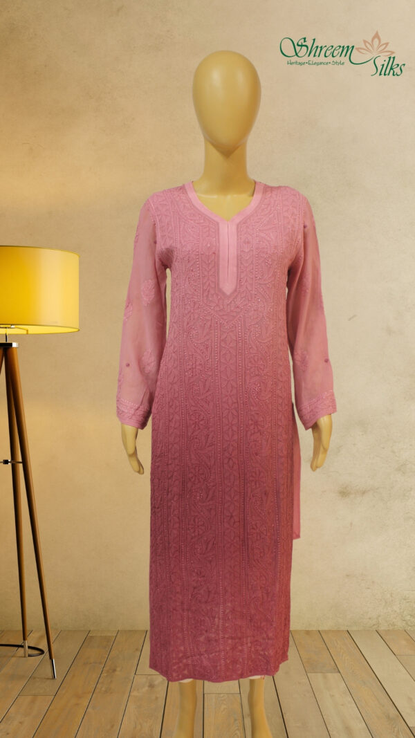 Lilac Chikankari Work Georgette Kurta with Slip