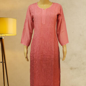 Onion Pink Chikankari work Muslin Kurta Set 2 pcs