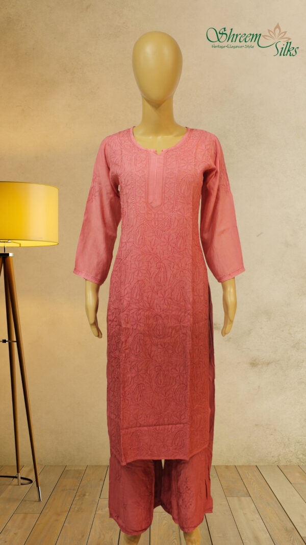Onion Pink Chikankari work Muslin Kurta Set 2 pcs