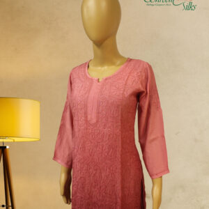 Alternative view of Onion Pink Chikankari work Muslin Kurta Set 2 pcs