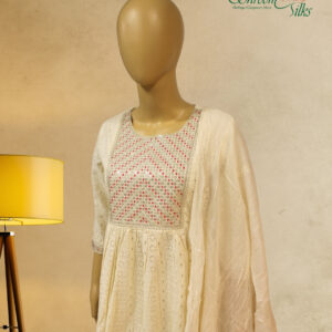 Alternative view of Cream Hakoba Cotton Anarkali Set