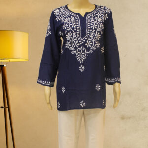 Alternative view of Navy Blue Chikankari Short  Kurti