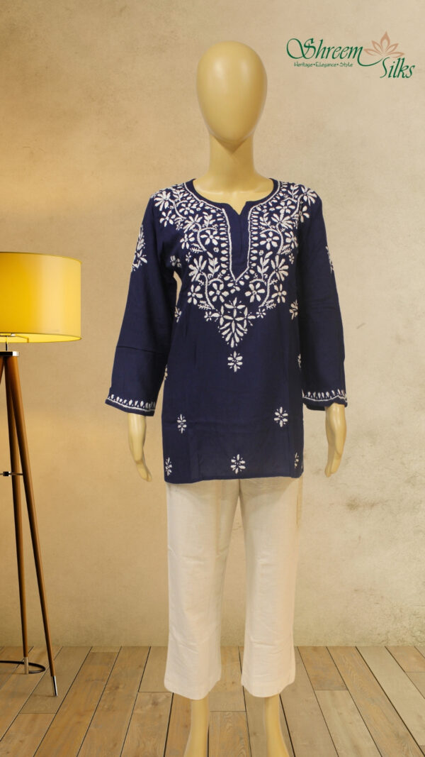 Navy Blue Chikankari Short  Kurti - Image 2