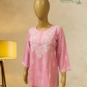 Pink Chikankari Short  Kurti
