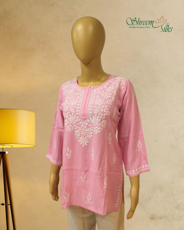 Pink Chikankari Short  Kurti