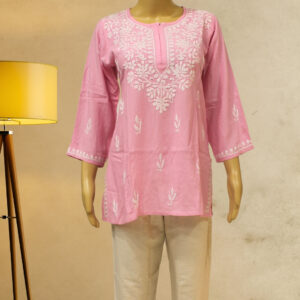 Alternative view of Pink Chikankari Short  Kurti
