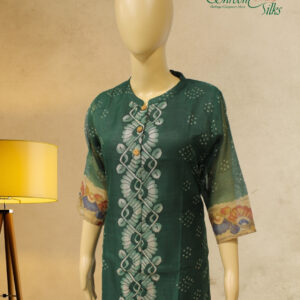 Alternative view of Bottle Green with Beige Flower Prints Kurta