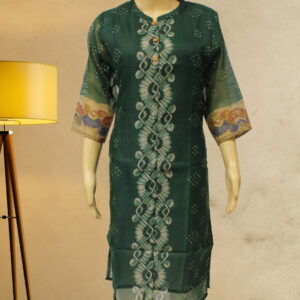 Bottle Green with Beige Flower Prints Kurta