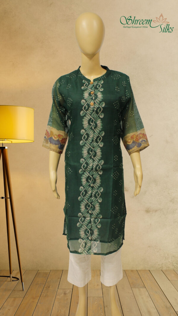 Bottle Green with Beige Flower Prints Kurta