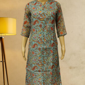 Teal Blue with Peach Floral Prints Kurta