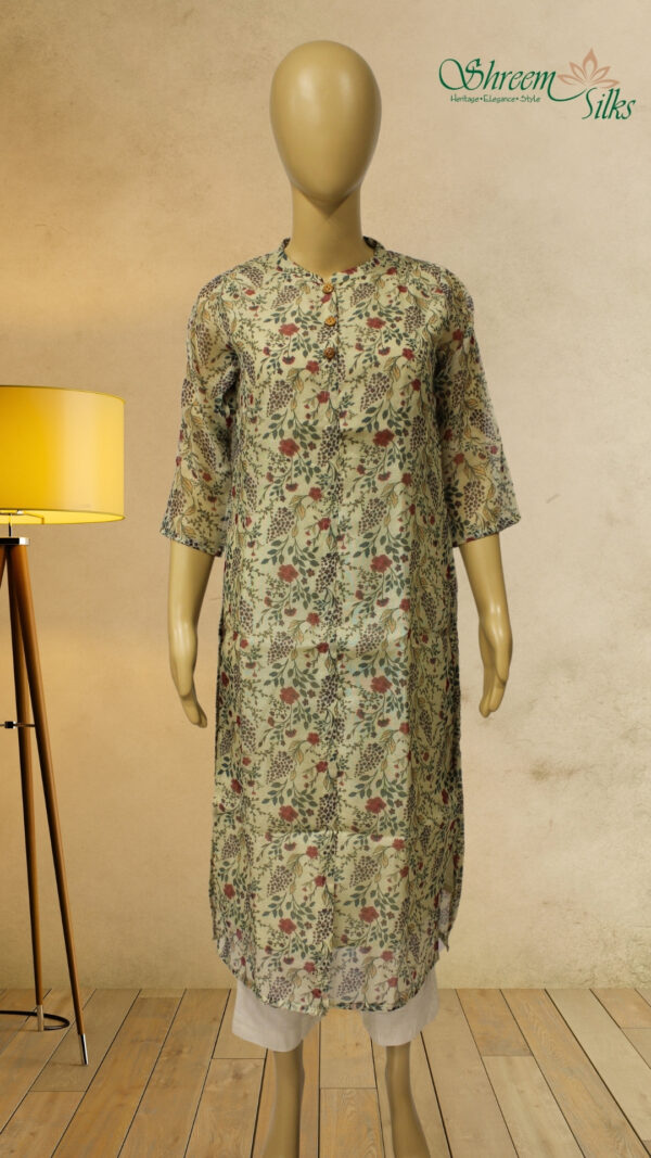 Beige with Pink Small Floral Prints Kurta