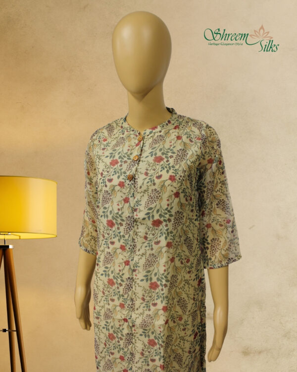 Beige with Pink Small Floral Prints Kurta - Image 2
