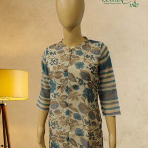 Alternative view of Beige with Teal Blue Floral Prints Kurta