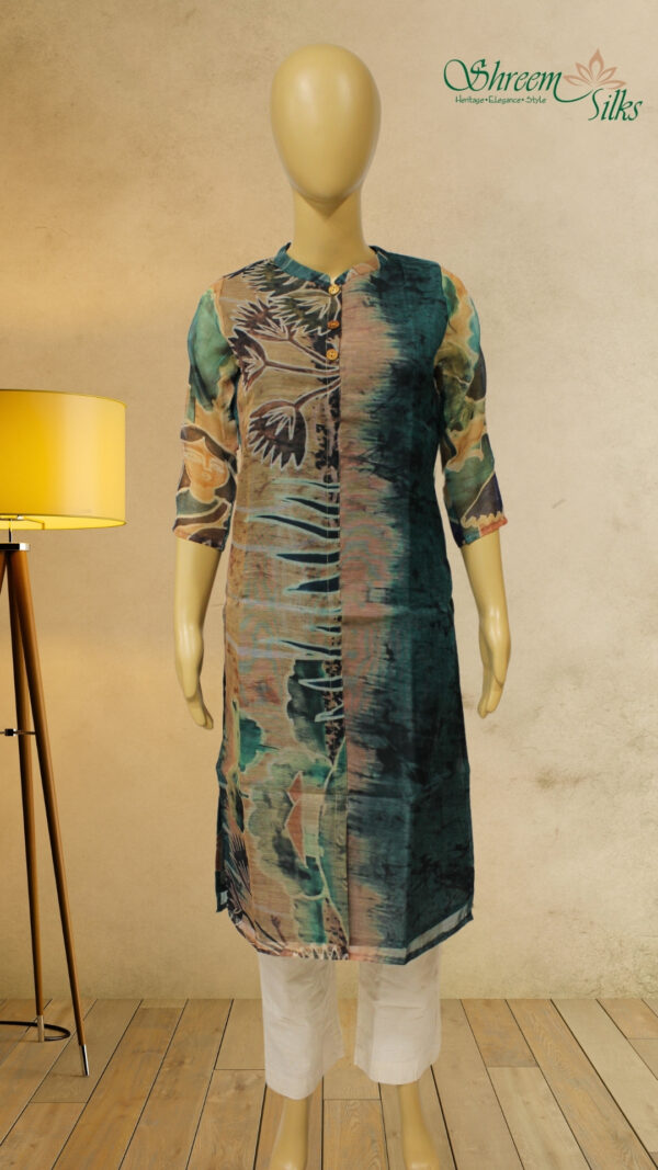 Peacock Green with Brown Leaves Prints Kurta