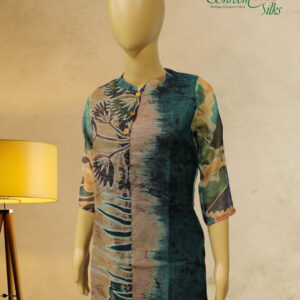 Alternative view of Peacock Green with Brown Leaves Prints Kurta