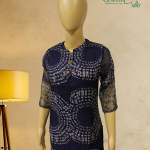 Navy Blue with White Shibori Prints Kurta