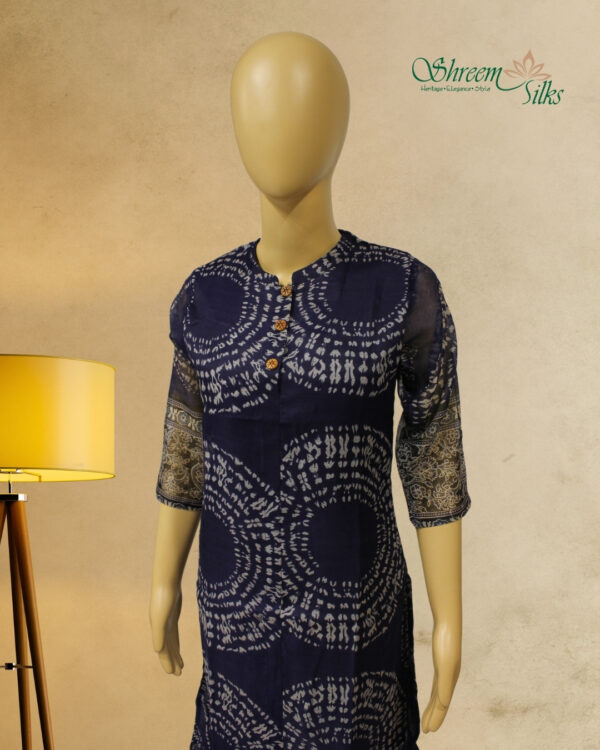 Navy Blue with White Shibori Prints Kurta