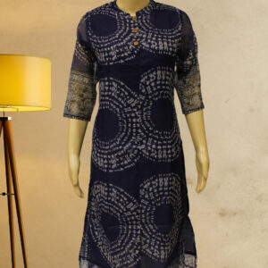 Alternative view of Navy Blue with White Shibori Prints Kurta
