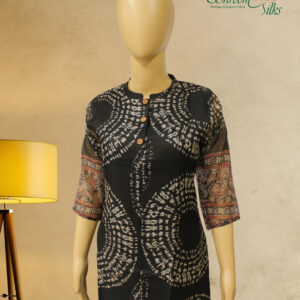Alternative view of Black with White Shibori Prints Kurta