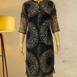 Black with White Shibori Prints Kurta