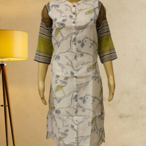 White with Blue Prints Kurta