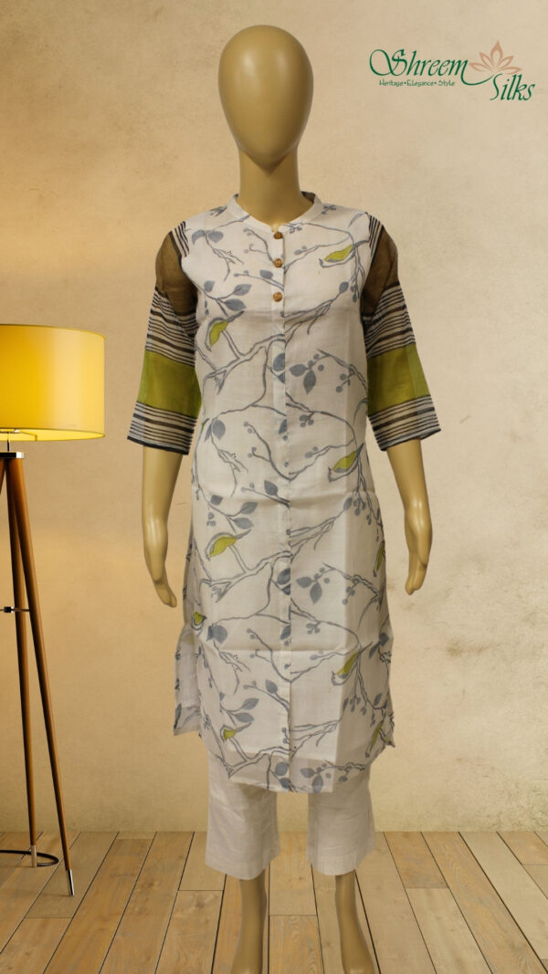 White with Blue Prints Kurta