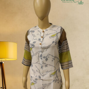 Alternative view of White with Blue Prints Kurta