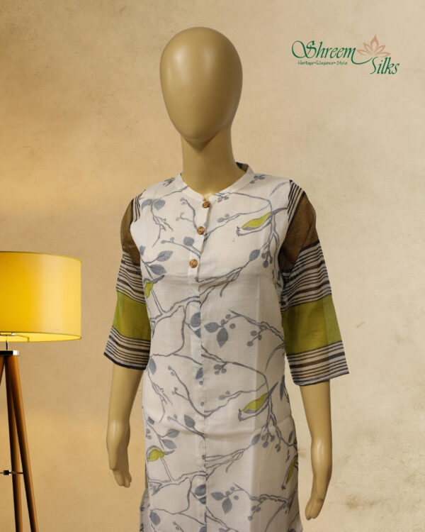 White with Blue Prints Kurta - Image 2