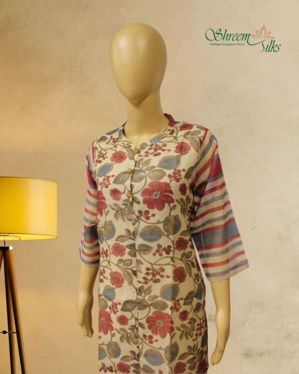 Beige with Maroon Floral Prints Kurta - Image 2