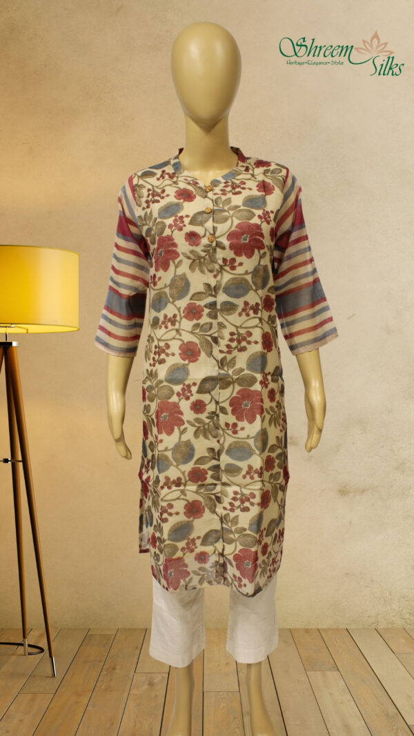 Beige with Maroon Floral Prints Kurta