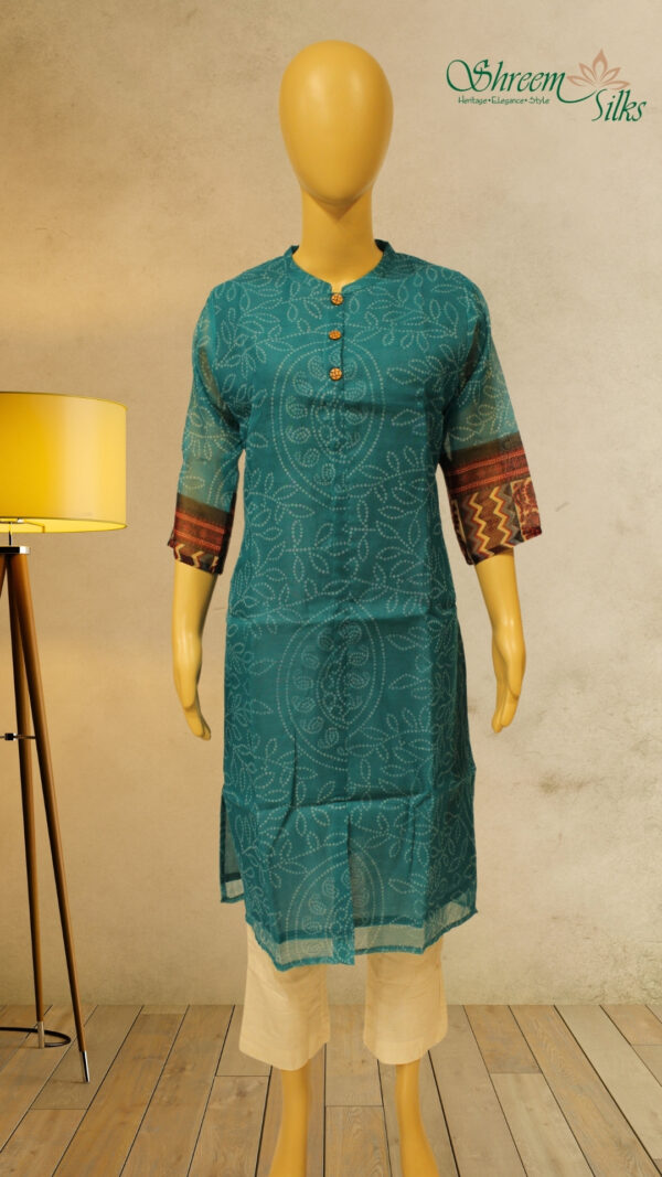 Turquoise Blue with White Bandhani Prints Kurta