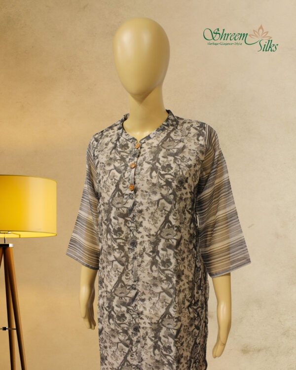 Grey with Black Prints Kurta - Image 2
