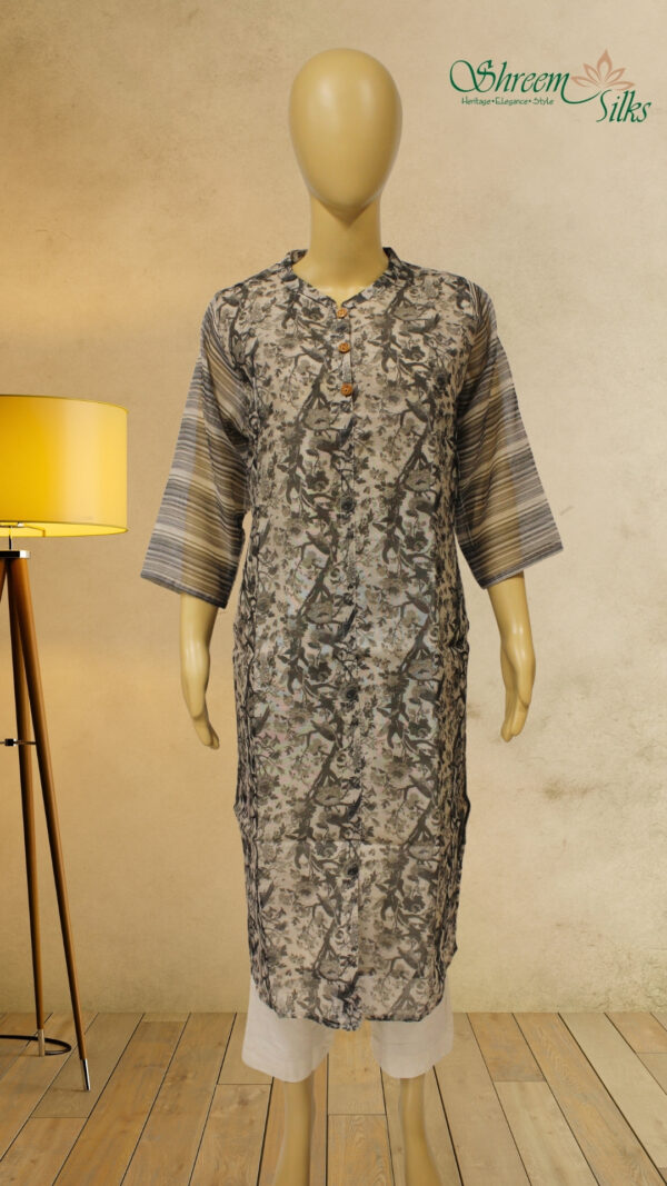 Grey with Black Prints Kurta