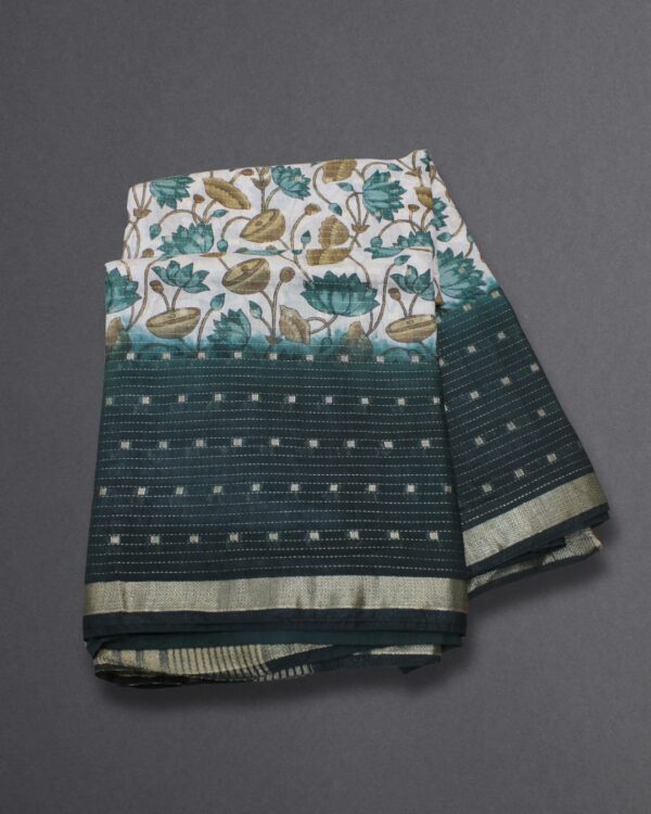 Zari Woven Buttas with Kalamkari Prints Fancy Saree - Image 2
