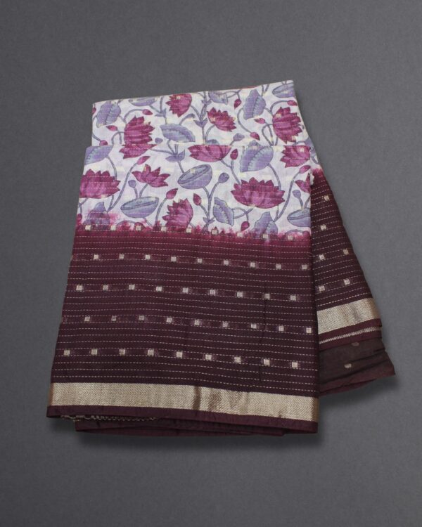 Zari Woven Buttas with Kalamkari Prints Fancy Saree - Image 3