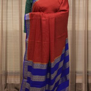 Small Checks Pure Mysore Crepe Silk Saree