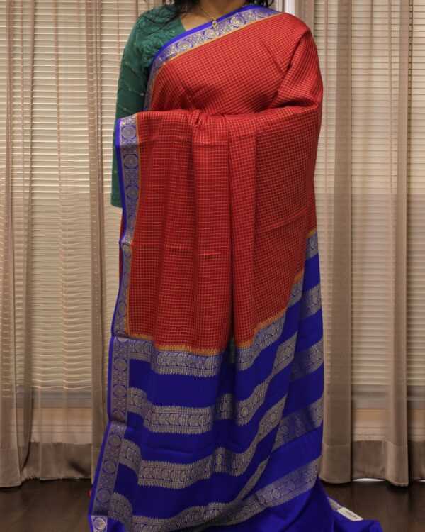 Small Checks Pure Mysore Crepe Silk Saree