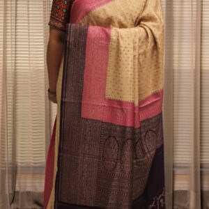 Alternative view of Chikoo Pink and Purple with Buttas Pure Crepe Chiffon 3D Banaras Saree