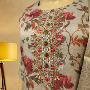 Alternative view of Grey with Floral Prints & Thread work Kurta Set