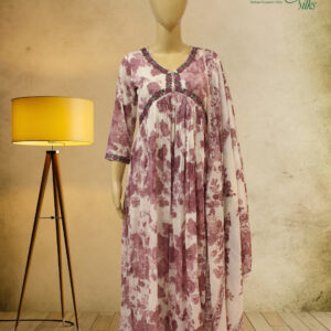 White with Lilac Floral Prints Anarkali Kurta Set