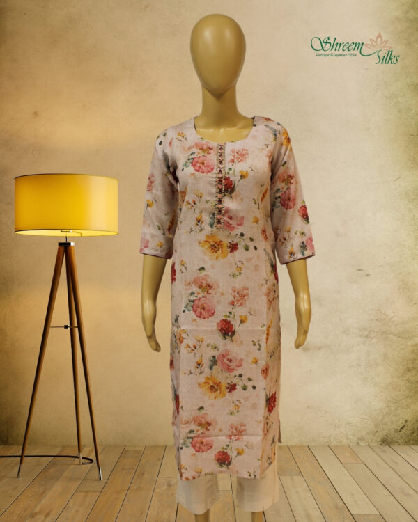 Peach with Multicolor Floral Prints Kurta