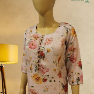 Alternative view of Peach with Multicolor Floral Prints Kurta