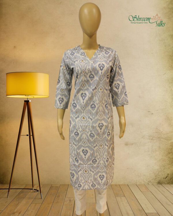 Blue with White Ikkat Prints Kurta