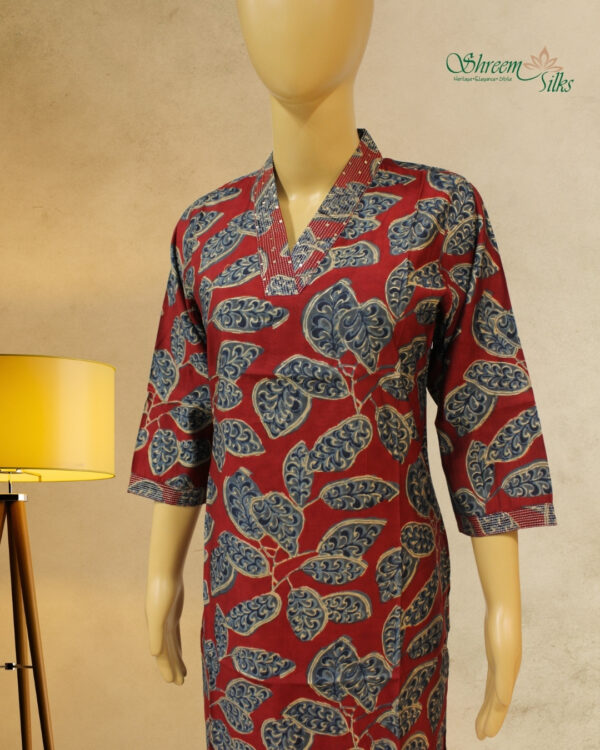 Maroon with Blue Leaf Prints Kurta