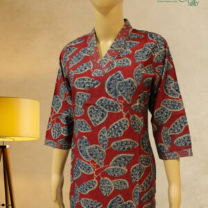 Maroon with Blue Leaf Prints Kurta