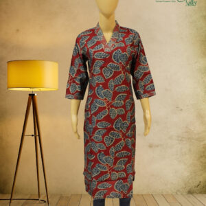 Alternative view of Maroon with Blue Leaf Prints Kurta