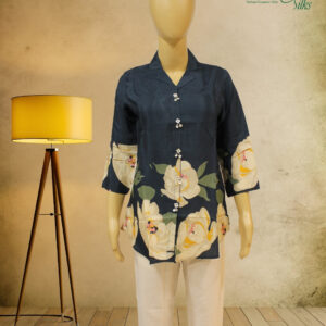 Navy Nlue with Beige Floral Prints Short Top